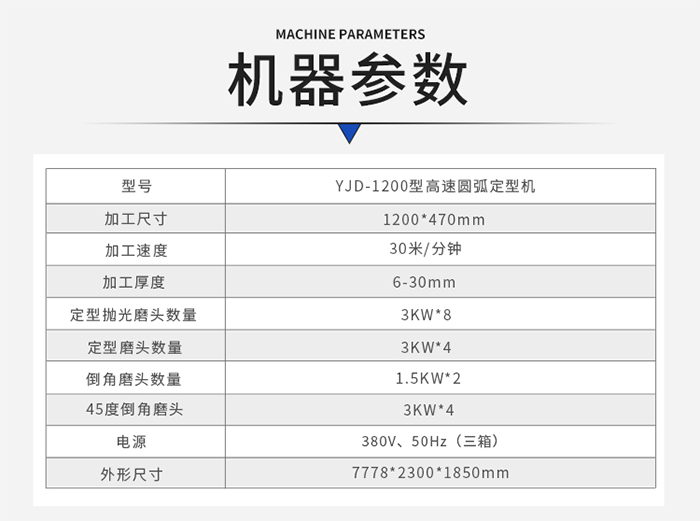 高速圓弧定型機(jī)參數(shù)