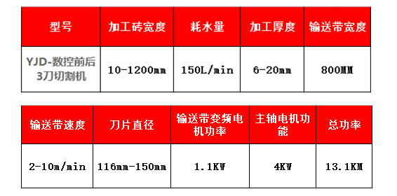 前后三刀數(shù)控瓷磚切割機(jī)參數(shù)